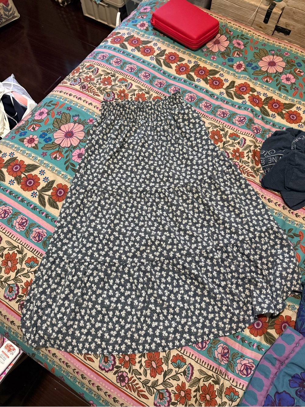 Toad&Co Sunkissed Tiered Midi Skirt New without tags XS BLACK AND SALT PRINT - Picture 5 of 6